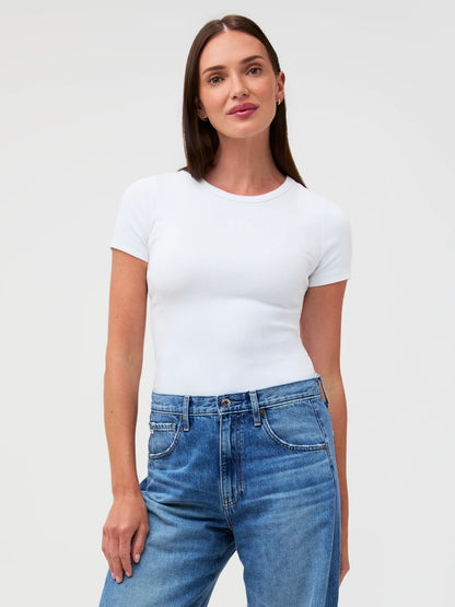White Ribbed Crew Tee